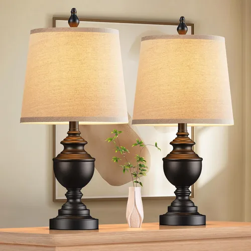 Vista 10 de PARTPHONER Juego de 2 lámparas de mesa retro, lámpara de noche para dormitorio, lámparas de mesa rústicas de granja para sala de estar, lámparas