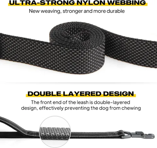 Vista 3 de Fida Correa resistente de 4 pies para perro con 2 cómodas asas acolchadas, asa de tráfico y gancho avanzado de fácil presión, correa reflectante