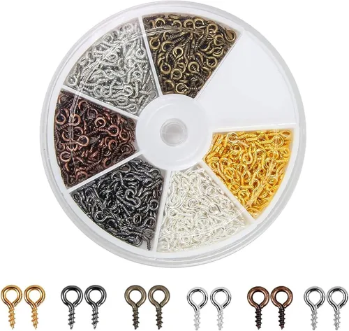 Coolrunner 6 colores, 600 piezas de pernos de ojo de tornillo pequeños, ganchos de ojal, ojales roscados de plata, ganchos para hacer joyas
