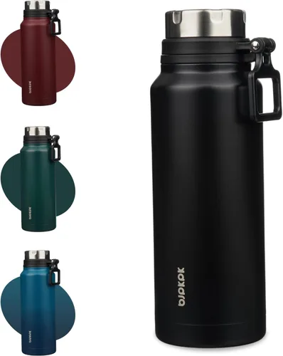 Vista 8 de BJPKPK Botella de agua aislada de 32 onzas con asa, sin BPA, botella térmica de viaje de acero inoxidable, botella de agua grande reutilizable
