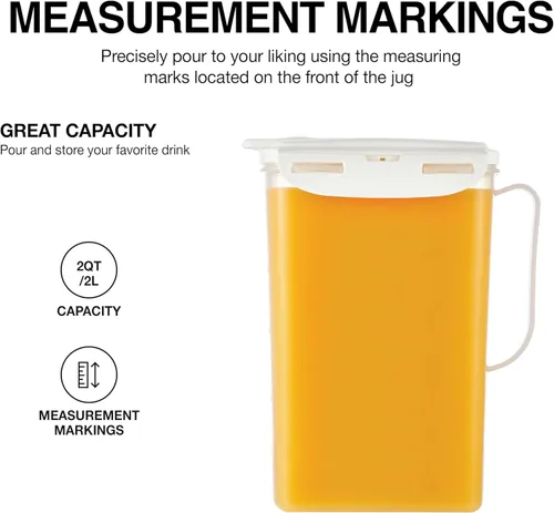 Vista 4 de LOCK & LOCK Jarra de agua para puerta del refrigerador, con asa, sin BPA (bisfenol A), jarra de plástico con tapa abatible, perfecta para hacer tés