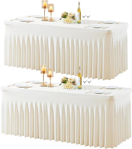 Vista 19 de Paquete de 2 manteles color azul bebé para mesas rectangulares de 6 pies, mantel ajustable de elastano, fundas de mesa elásticas de 6 pies, manteles