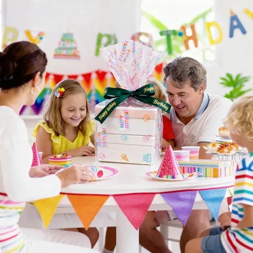 Vista 6 de JOYIT - Rollo de celofán de feliz cumpleaños, 100 x 35 pulgadas 3 Mil Thick, Clear, Birthday Cellophane Bags Large, For Flower Gift Baskets Wrap