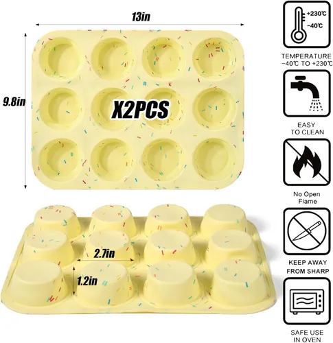 Vista 3 de Moldes de silicona para huevos Palksky, paquete de 2, molde para muffins de 12 cavidades para hornear, tartas, molde antiadherente para cupcakes