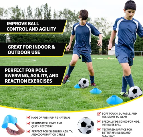 Vista 5 de 2 Set Kids Soccer Goals for Backyard with Training Equipment, Portable Foldable Practice Nets with Ball, Dice & Mat, Cones, Air Pump and Carry Bag