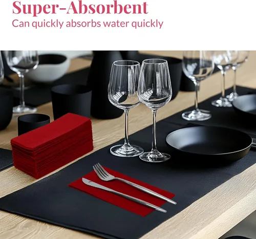 Vista 4 de Prestee Servilletas rojas para mesa, desechables, toallas de mano de papel suaves y absorbentes para cenas y todo tipo de eventos, servilletas