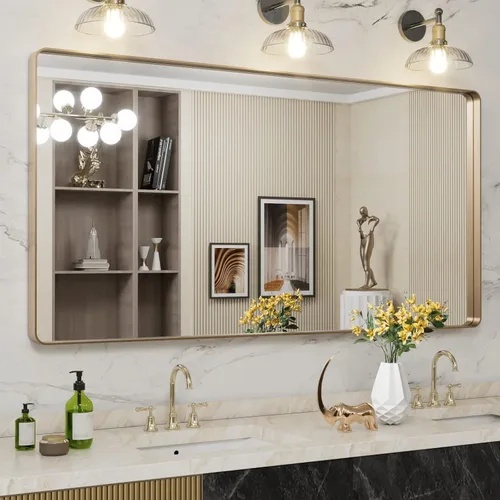 Vista 51 de LOAAO 20x16 Pulgadas Espejo de Baño con Marco de Metal Negro para Pared, Espejo de Tocador de Baño de Estilo Granja, Espejo Grande Rectangular