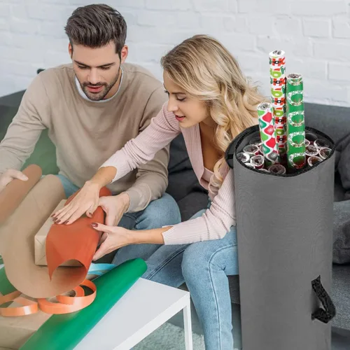 Vista 4 de Primode Bolsa de almacenamiento de papel de regalo, organizador de papel de regalo debajo de la cama para almacenar múltiples rollos de papel