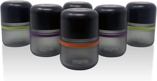 ONGROK Tarro de almacenamiento de vidrio, 80ml, paquete de 6, tarro UV para hierbas/especias con tapa a prueba de niños, contenedores de vidrio