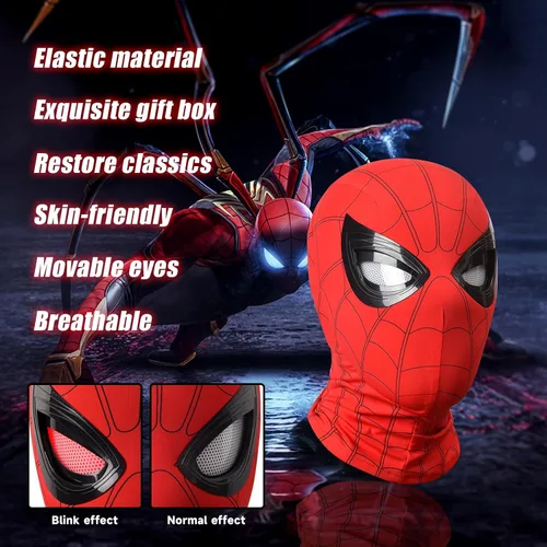 Vista 5 de YONTYEQ Juguete de máscara de héroe araña, ojos móviles, control remoto, cara completa, ideal para Halloween, Navidad, cosplay
