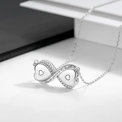 Vista 3 de Collar de plata de ley con doble urna de infinito para mujer collares de cremación de doble corazón, joyería con dos cenizas, colgante de recuerdo