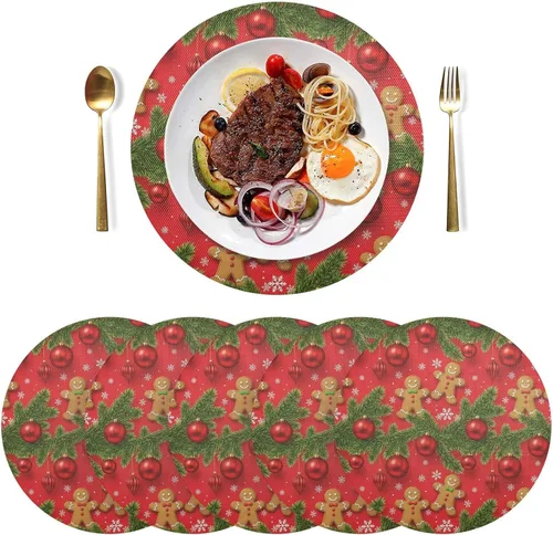 Vista 3 de Gingerbread Men Placemats Set, Washable Heat Resistant Placemat for Kitchen one sizex1