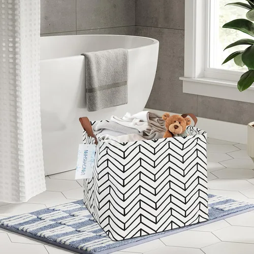 Vista 5 de Cajas de almacenamiento cuadradas e impermeables de lona para la ropa sucia/el cuarto de los niños, cajas para estantes, cestas de regalo