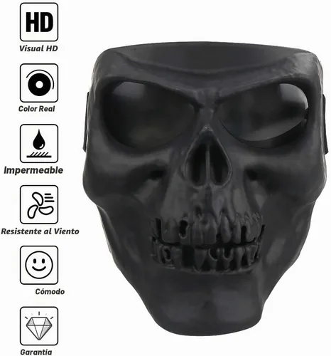 Vista 2 de Máscara de calavera espeluznante con lente polarizada para Airsoft, Paintball, Motor Racing Negro