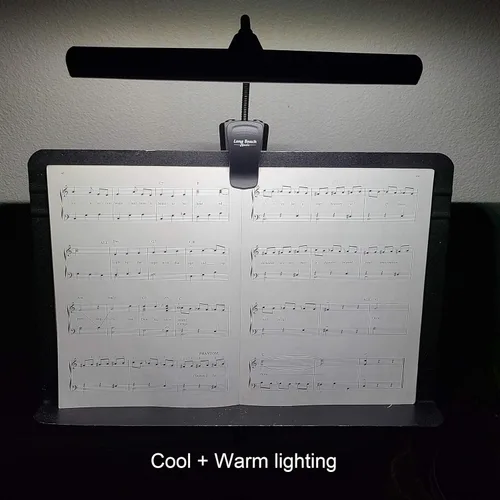 Vista 7 de Soporte de música extra ancho con clip para orquesta, 18 LED recargable USB piano, escritorio, lámpara de lectura