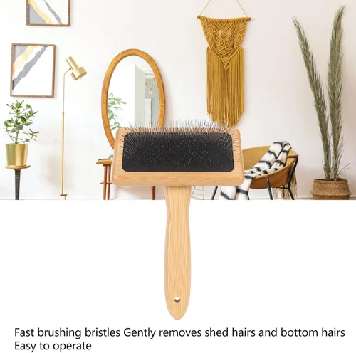 Vista 2 de FOSA Peine deslizante de macramé, cepillo de lana, alfileres de bambú, peine de alfombra de cardado, cepillo de limpieza de bambú para tapiz