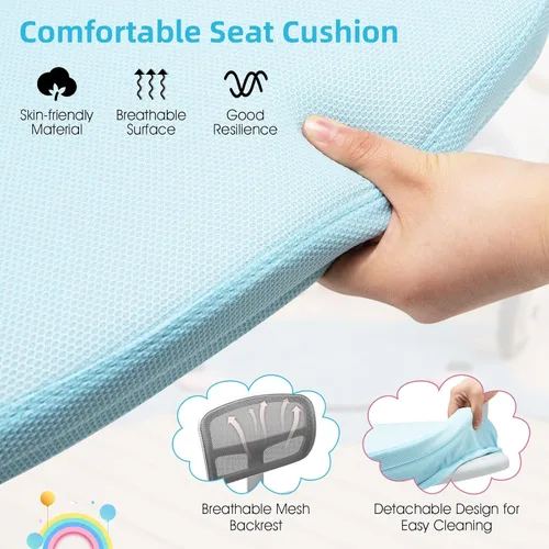 Vista 24 de POWERSTONE Silla de escritorio para niños, silla de computadora de malla ajustable con reposabrazos, cojín suave y silla de oficina giratoria de Rosa