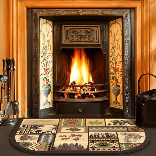 Vista 3 de Demissle Alfombra para chimenea, chimenea, cabaña, suroeste, ignífuga, resistente al fuego, para estufa de leña, suelo para cocina