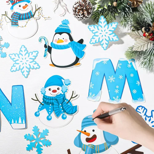 Vista 4 de 94 piezas de decoración de tablón de anuncios de invierno para el aula, árbol de copo de nieve Let it Snow, decoración de aula, copo de nieve