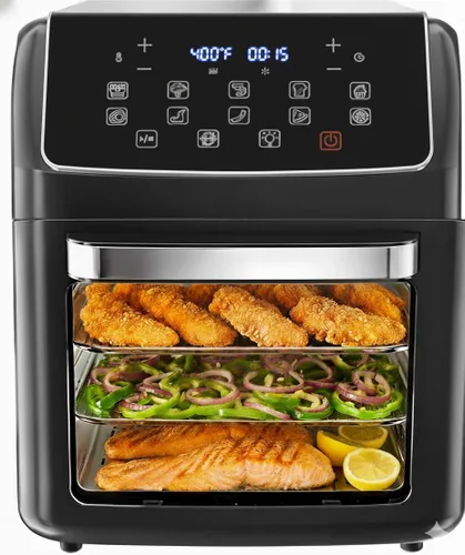 HealSmart Horno freidora de aire 10 en 1, horno de convección de 12.6 cuartos de galón con ventana visible, asador y parrilla, freidora de aire de