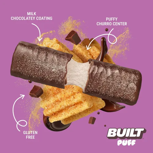 Vista 3 de Built Puffs - Barras de proteínas de 12 unidades, barras energéticas altas en proteínas, colágeno, sin gluten, cubiertas de chocolate, bajas