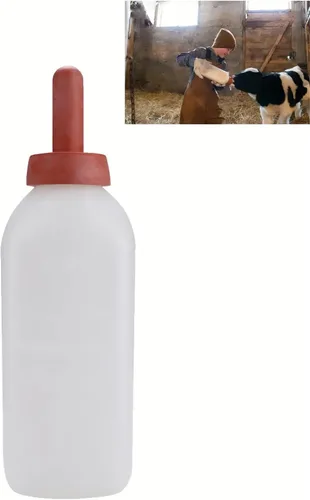 Biberón de ternero con pezón, alimentador de leche de plástico de 2 cuartos para terneros, corderos, cabras, animales de granja, vivero y ganado,