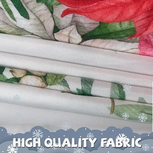 Vista 7 de SuQKXCo Mantel Redondo de Navidad de 60 Pulgadas Poinsettia Acebo Rojo y Blanco Mantel de Navidad Impermeable Paño de Mesa Lavable Cubierta de Mesa