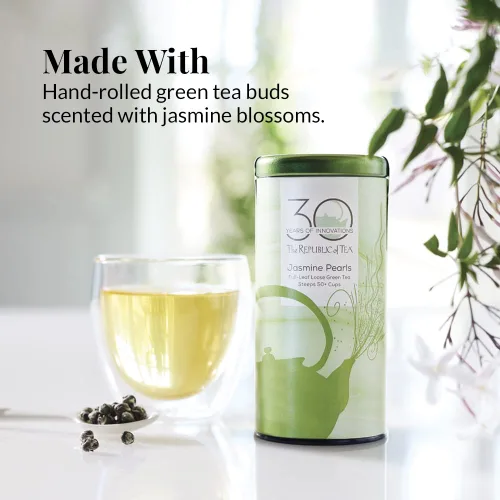 Vista 3 de The Republic of Tea Jasmine Pearls - Té verde suelto de hoja completa, 3.0 onzas Steeps 50 tazas Caffeinated