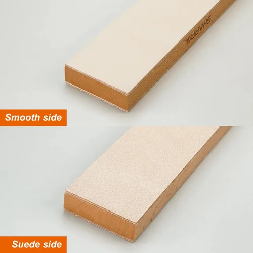 Vista 3 de SHARPAL 205H Asentador de Cuero de Doble Cara (Cuero Genuino de Vaca) 13.2" x 2.4" Kit con Compuesto de Pulido de 2 Oz. y Guía de Ángulo, Bloque