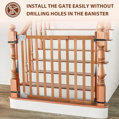 Vista 3 de Kit de montaje para puerta de bebé sin agujeros, se adapta a barandillas redondas y cuadradas, compatible con la mayoría de herrajes y puertas