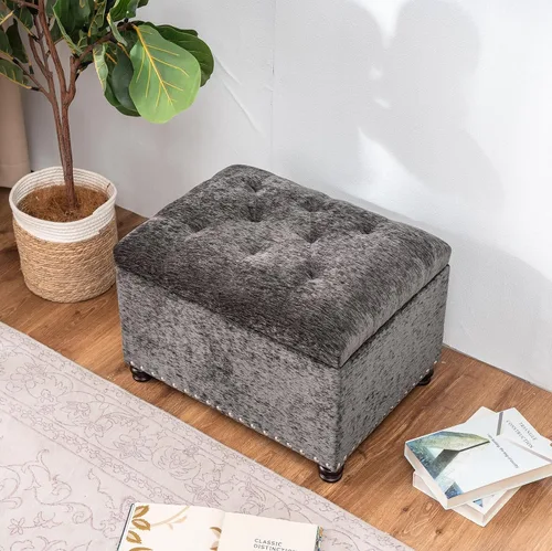 Vista 93 de Joveco Banco otomano de almacenamiento rectangular de tela, reposapiés, 24 pulgadas, moderno, copetudo, para dormitorio, asiento para entrada