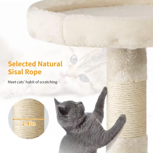 Vista 3 de BestPet Torre para Gatos de 36" Beige Torre Resistente para Gatos de Múltiples Niveles con Casita de Felpa, Percha Acogedora, Postes