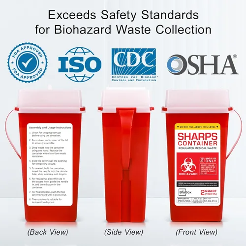 Vista 4 de Contenedor para objetos punzantes pequeño – Contenedores para objetos punzantes para uso doméstico y laboratorios – Contenedor portátil