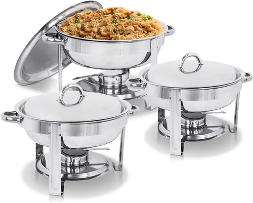 Vista 10 de Super Deal - Plato redondo de acero inoxidable de 5 cuartos de galón, para catering, cena y bufé, Plateado