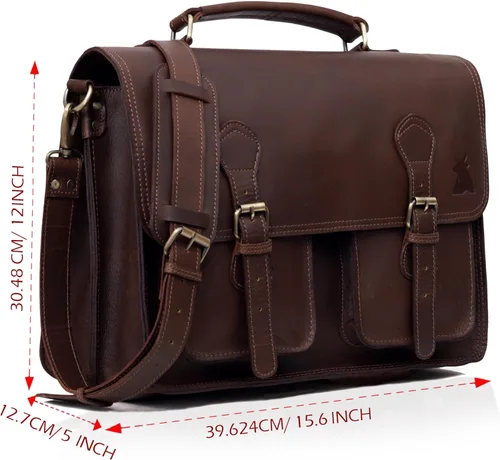 Vista 3 de Leather Messenger Bag For Men, Vintage Handmade Laptop Briefcase and Shoulder Bag for Men