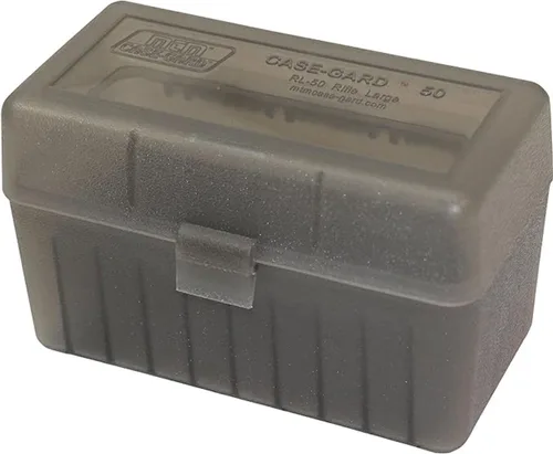 MTM RL-50-41 Rifle abatible de 50 rondas 270 Win 30-06 25-06 Caja de municiones grande, fabricada en Estados Unidos, humo transparente