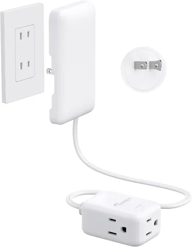 NUTICT 2 Prong to 3 Prong Outlet Adapter, 1.5FT Two Prong Extension Cord with 3 Grounded Outlets, Low Profile Flat Polarized Plug & Ultra-Thin
