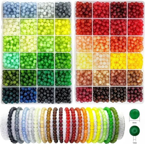 Vista 10 de Kit para hacer pulseras de 1200 piezas de cuentas de vidrio de 8mm, cuentas de cristal de 24 colores para hacer joyas, 2 cajas de cuentas