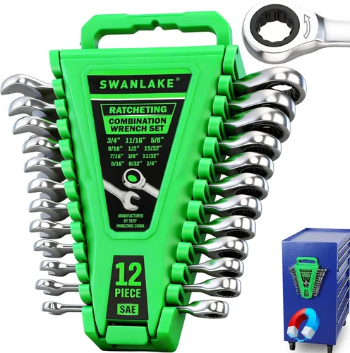 Vista 15 de SWANLAKE GARDEN TOOLS Juego de llaves SAE de 15 piezas, juego de llaves combinadas premium con muesca en V, SAE de 1/4" a 1", par máximo, 12 puntos