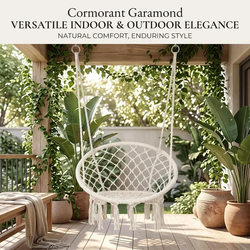 Vista 10 de Silla colgante de macramé para dormitorio, hamaca columpio para interiores