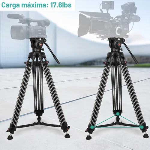 Vista 3 de YoTilon Trípode resistente, trípode de video profesional de 70.8 pulgadas con cabezal fluido y carga máxima de 17.6 libras, placa QR universal