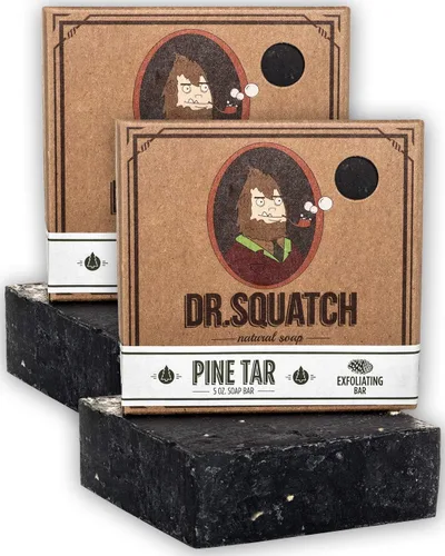 Dr. Squatch Paquete de 2 jabones de alquitrán de pino - Barra para hombre con aroma a madera natural y exfoliante para la piel, hecho a mano con