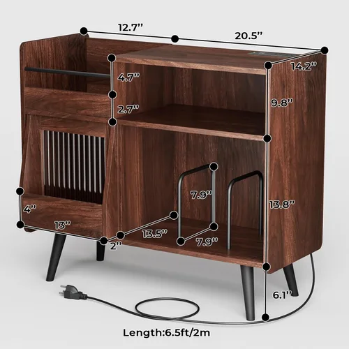 Vista 2 de Soporte grande para tocadiscos con puerta corredera, armario de almacenamiento de discos de vinilo 350, mesa de tocadiscos con toma de corriente