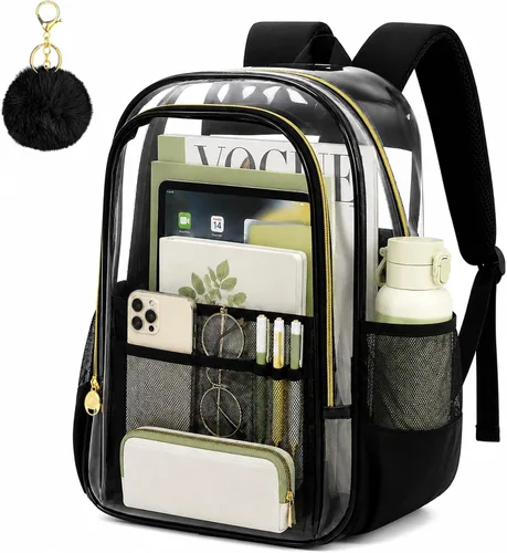 Mochila transparente resistente para libros, mochila escolar traslúcida Mochila Chic Negra Transparente de gxtvo