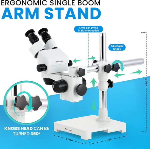 Vista 7 de AmScope SM-3BZ-80S Microscopio estéreo binocular, WF10x, magnificado 3.5X a 90X, poder de objetivo 0.7X a 4.5X, lentes Barlow 0.5X y 2.0X, fuente