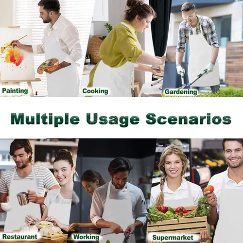 Vista 7 de 2 Pack Plus Size Chef Apron, Large Adjustable Aprons with Pockets for Men Women Waiter Waitress, Black White (XXXL)