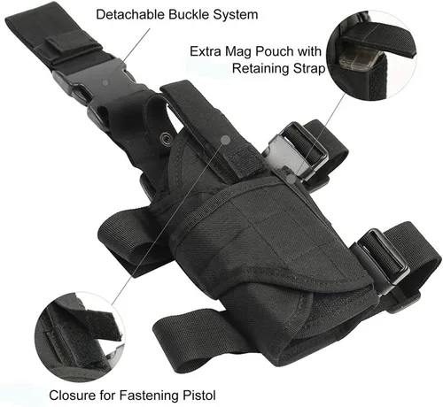 Vista 4 de Drop Leg Holster for Pistol- Right Handed Tactical Thigh Airsoft Pistol Holster with Magazine Pouch Adjustable Gun Holster