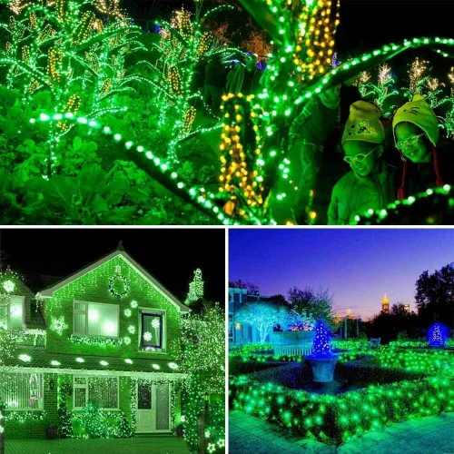 Vista 5 de Joomer Luces Solares Navideñas en Cadena, 39 pies, 100 LED, luces impermeables para exteriores con 8 modos de luces centelleantes para jardín, Verde