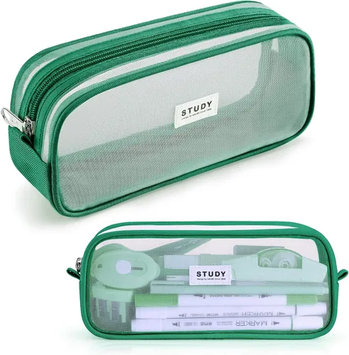Vista 13 de KALIDI Estuche para lápices de malla cuadriculada de gran capacidad, estuche grande para lápices con cremallera, bolsa de lápices simple, bolsa