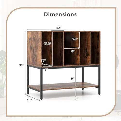 Vista 2 de Giantex Soporte para tocadiscos con estación de carga, soporte para tocadiscos con estantes de almacenamiento con capacidad para más de 150 álbumes